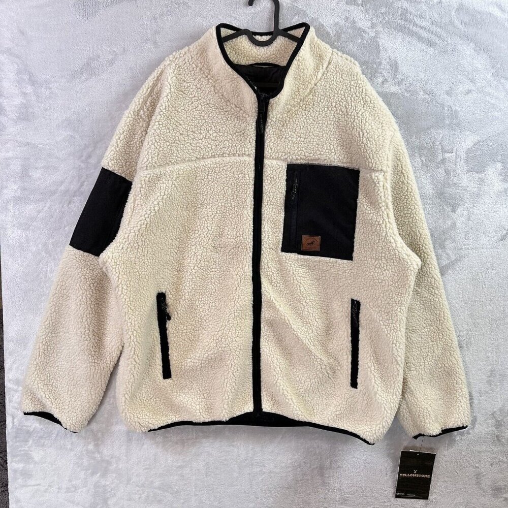 Yellowstone‎ Dutton Ranch Sherpa Jacket Men's XXL Cream Fleece Full Zip NWT